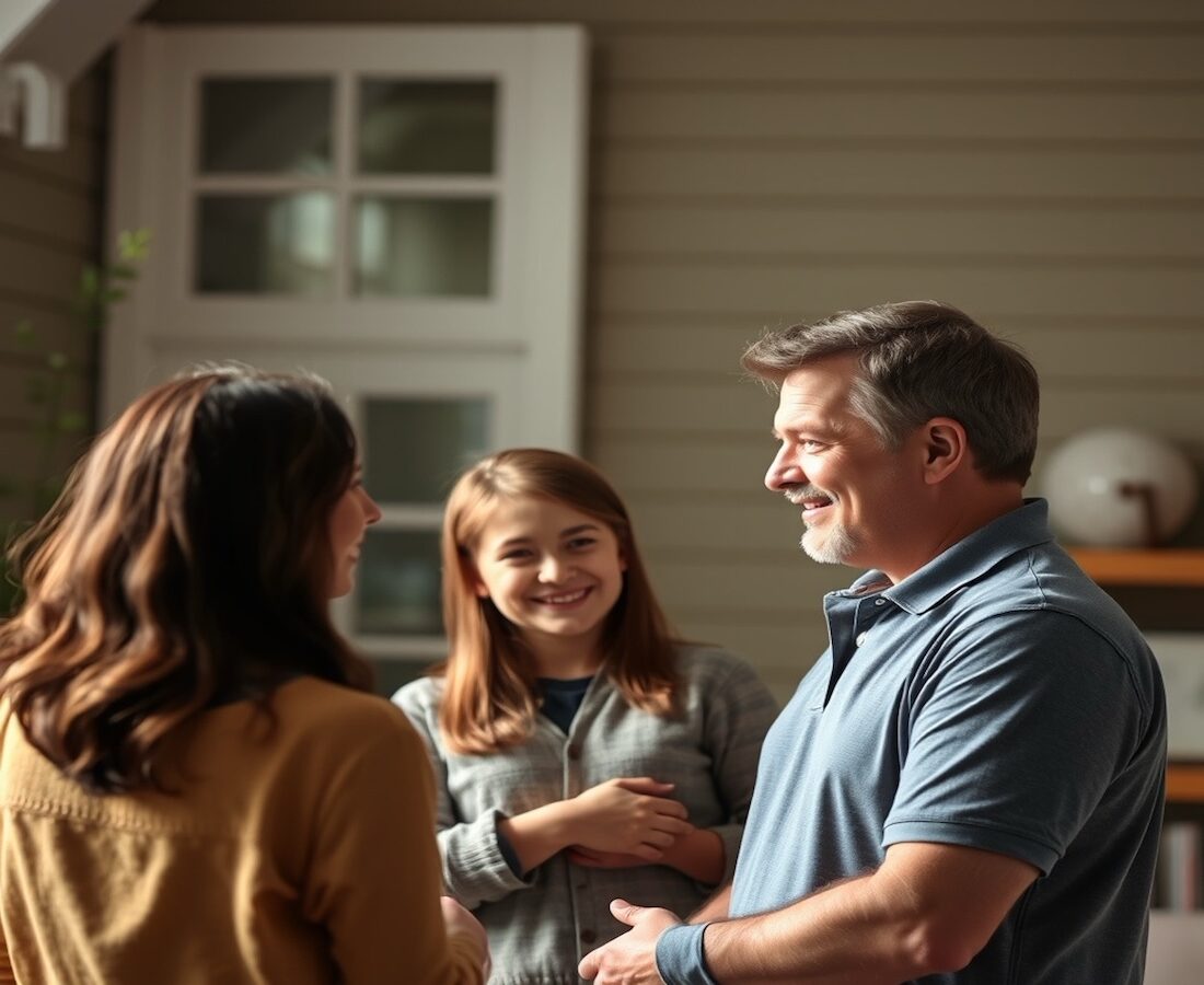 Home Spectors home inspector reviewing findings with the family